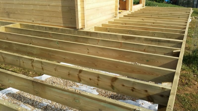 The Log cabin stilt base is being extended for a decking area around the cabin