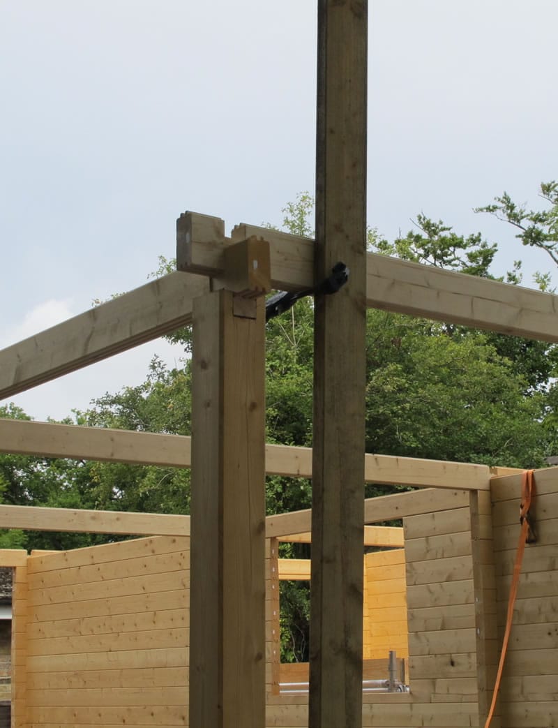 Post and clamp is handy for setting a beam or purlin height.