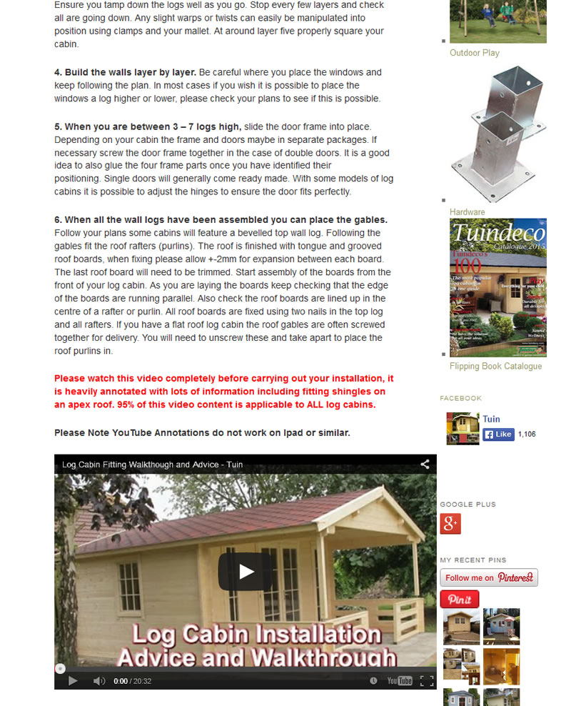Log Cabin installation page - Please Click