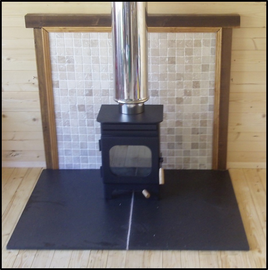 Woodburning stove in a log cabin