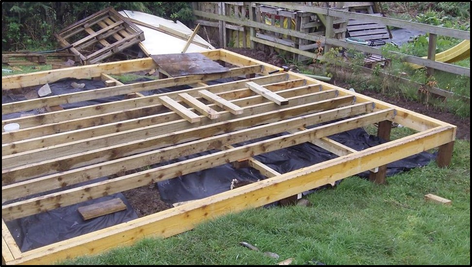 Timber frame base for the log cabin