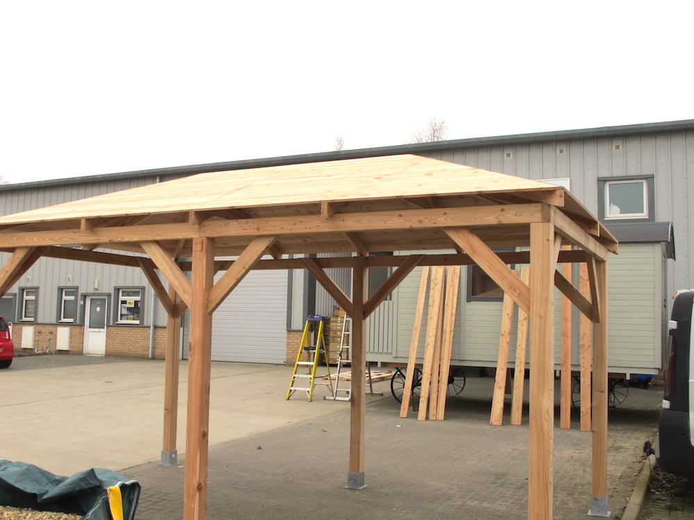 Gazebo roof structure complete ready for the final roof covering.