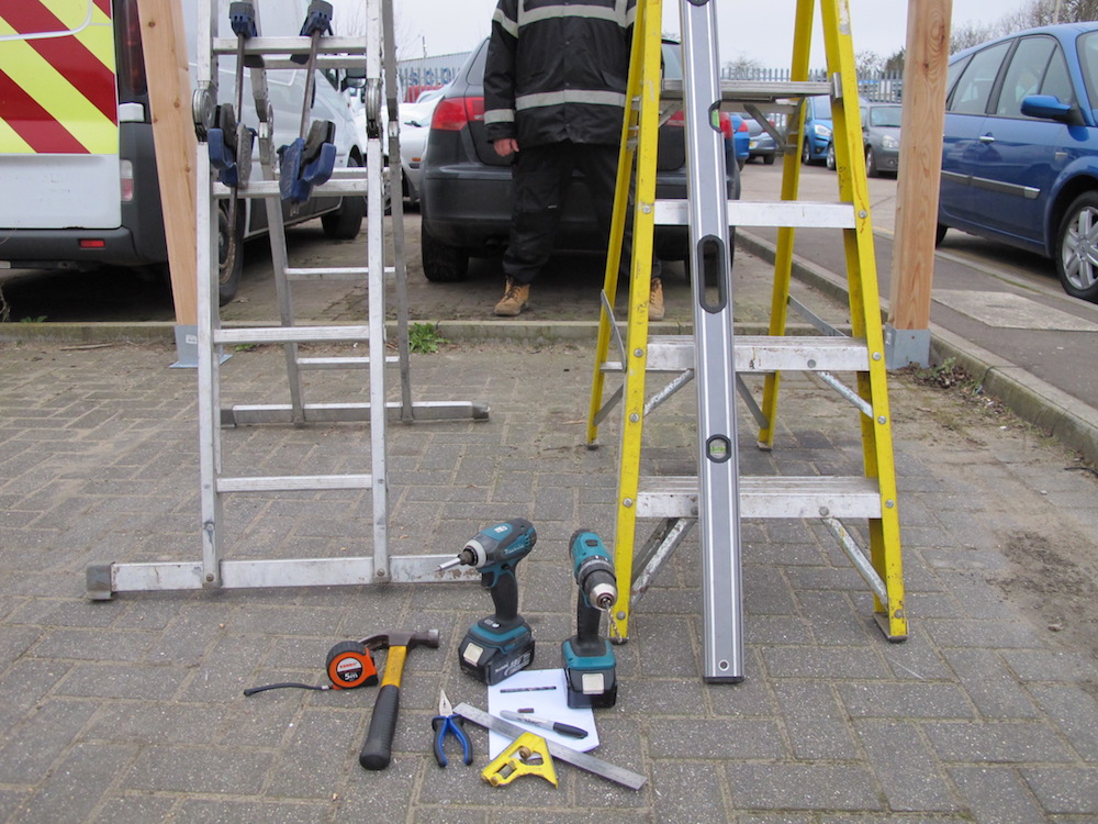Tools include: Two Step Ladders, Two drills,