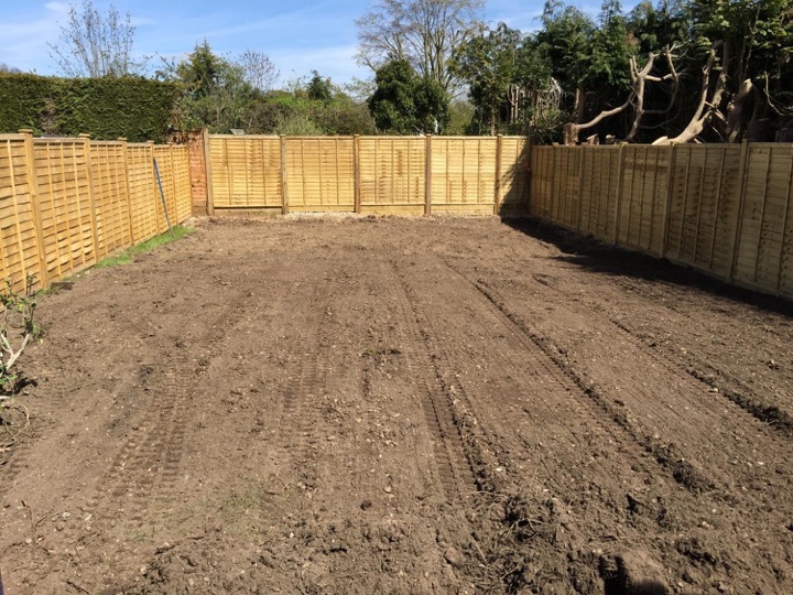 First job was to level the site. The garden has quite a fall on it, so the end was lowered and flattened to level. This also kept the ridge height below 2.5m