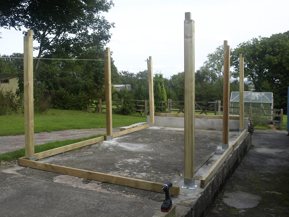 Gazebo posts located in the post holders