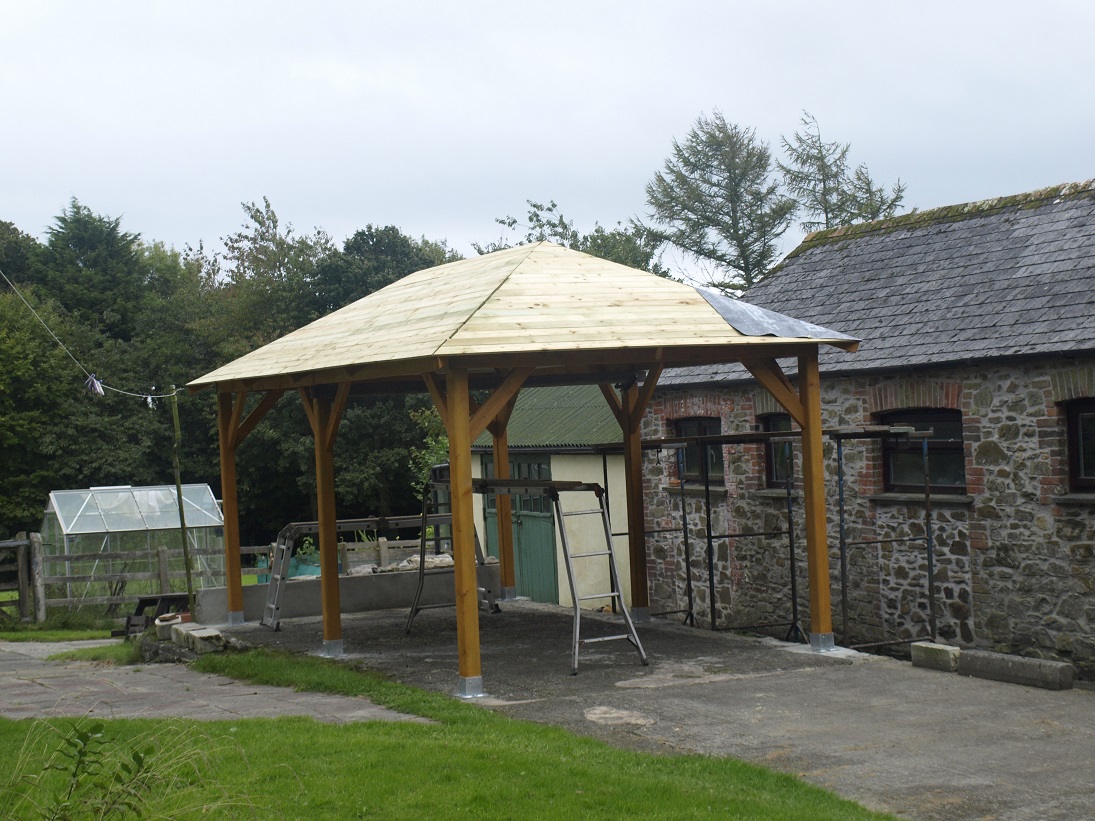 Superior gazebo roof boards being fitted.