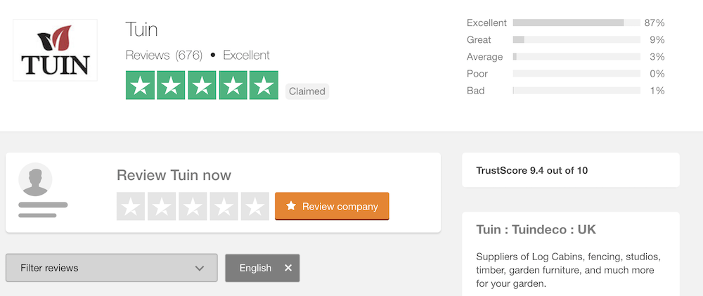 Tuin customer reviews on Trustpilot