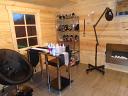 Inside of the Dyre Log cabin - ready to be used as a beauty salon