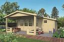 Liverpool 58mm log cabin with a side shed and veranda
