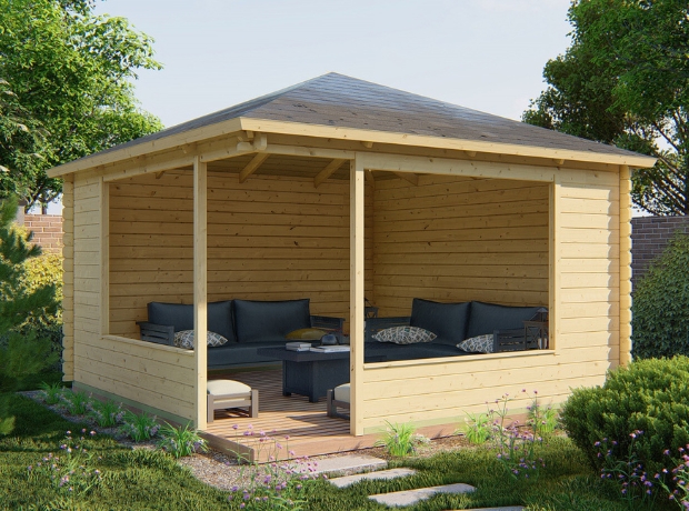 Marit Log Cabin 4.0m x 4.0m - 44m Logs with Canopy